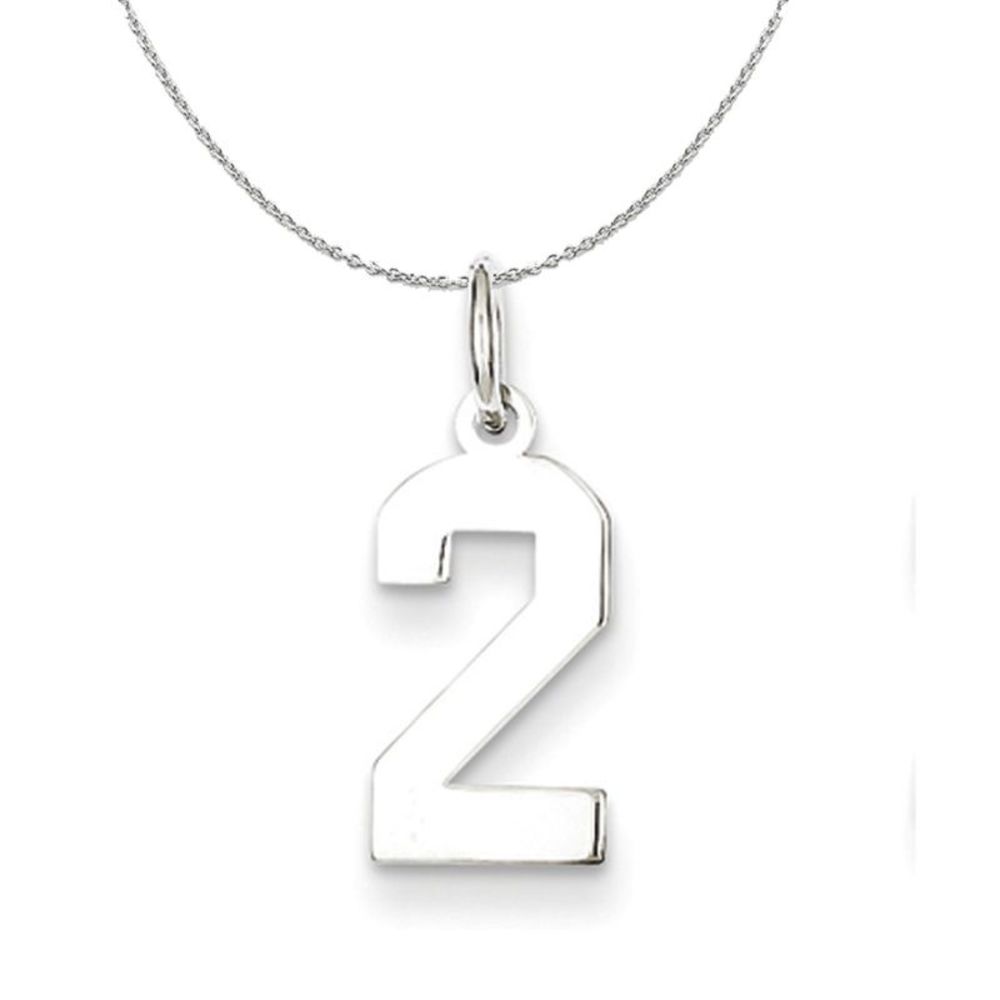 Silver, Athletic Collection, Small Polished Number 2 Necklace - 20 In